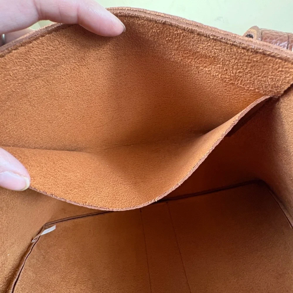 Vince Camuto Brown‎ Pebbled Leather Tote Bag Black Stripe Work Bag